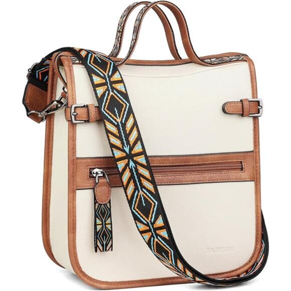 Crossbody Bags Wide Strap Beige Brown